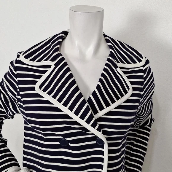 Anthropologie Navy Blue & White Striped Preppy Double Breasted Peacoat Size S - Picture 3 of 13